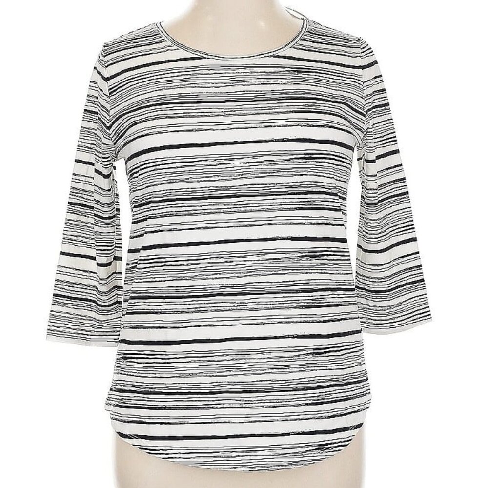 NWT Ann Taylor XL Off White Black Stripe Cotton Spandex Top Tee 3/4 Sleeve NEW